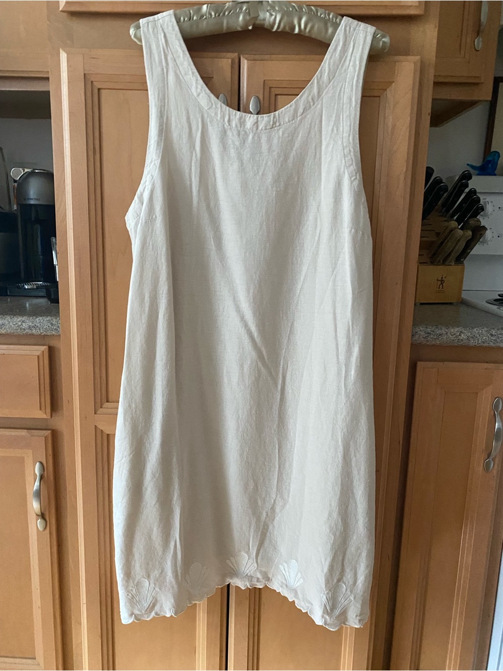 Calypso St. Barth Linen Sleeveless Dress with Scalloped Floral Hem